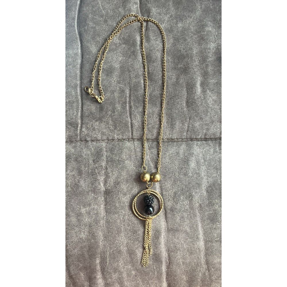 Gold Tone‎ Long Circles, Beads and Tassel Necklace Fashion Jewelry